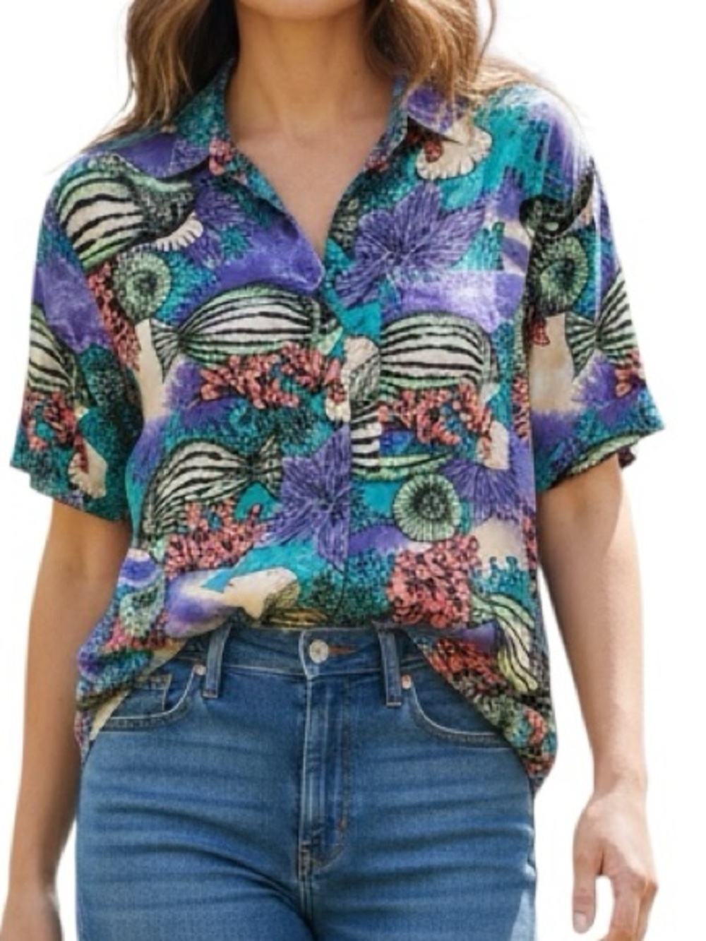 Casey & Max Vintage Ocean Theme Button Down Shirt Size M/L - Picture 5 of 5
